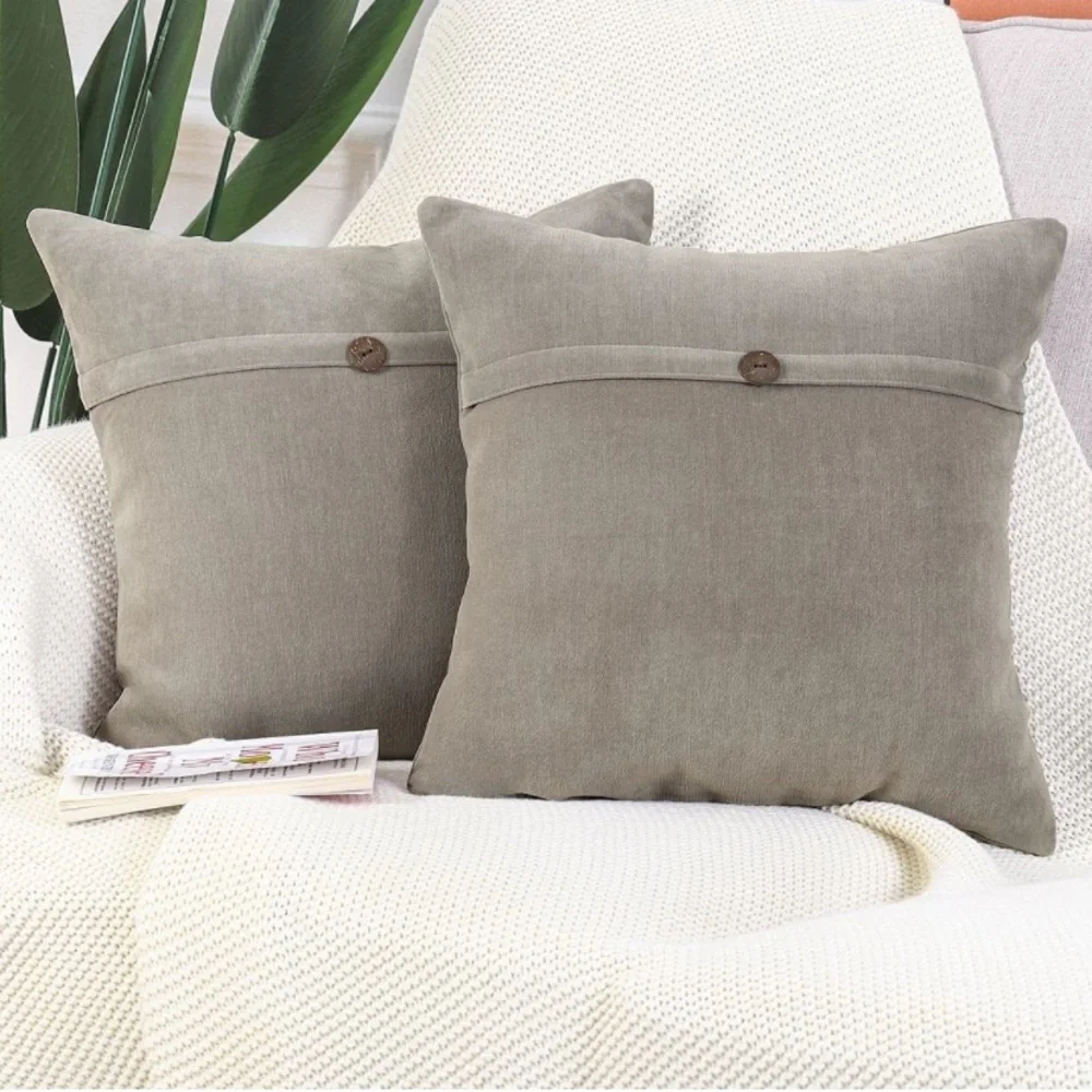 Luxury Home | Rustic TaupeGrey One Button Chenille Oversized Throw Pillow Covers